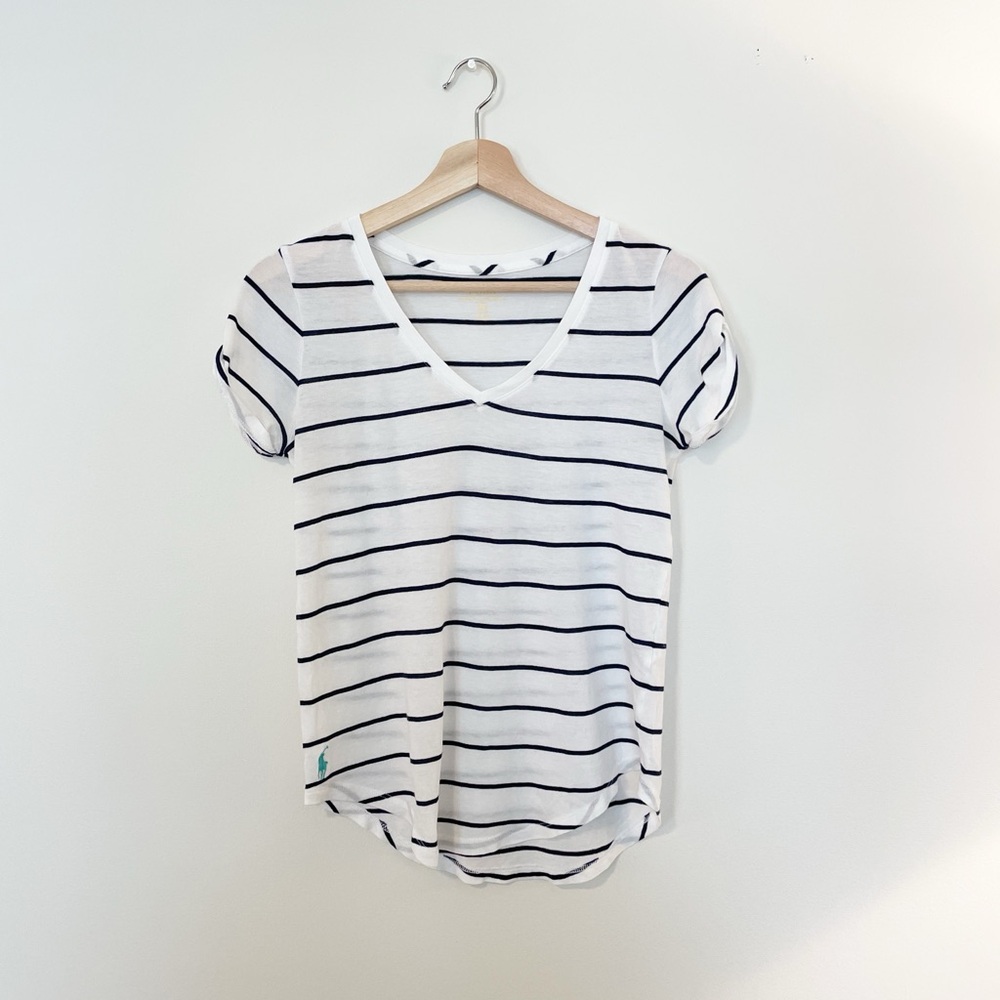 Polo Ralph Lauren White & Blue Striped Short Sleeve Tee